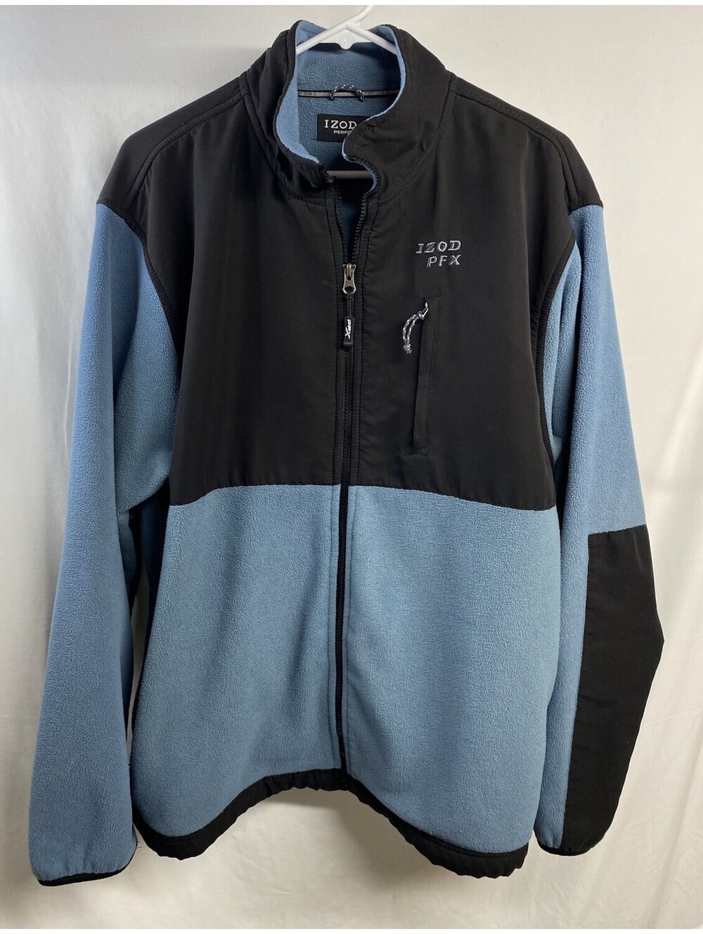 IZO DPFX  Men's Full Zip Windbreaker Fleece Jacket Blue Black Block Design Large